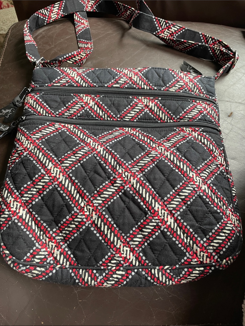 Vera Bradley Hipster Quilted Crossbody Bag in Black, Red & Cream Plaid